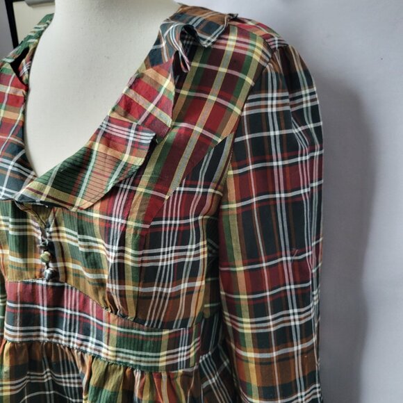 J. Crew Lia Plaid Ruffle Peplum Blouse Green Red 8 - Picture 9 of 14